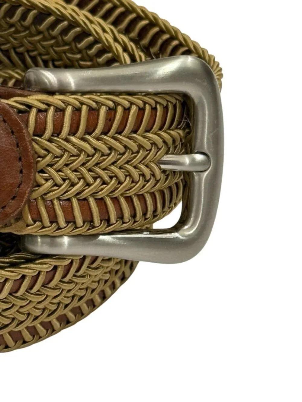 Torino Men's Belt Braided Leather Adjustable Brown Tan Silver Buckle USA Size 38